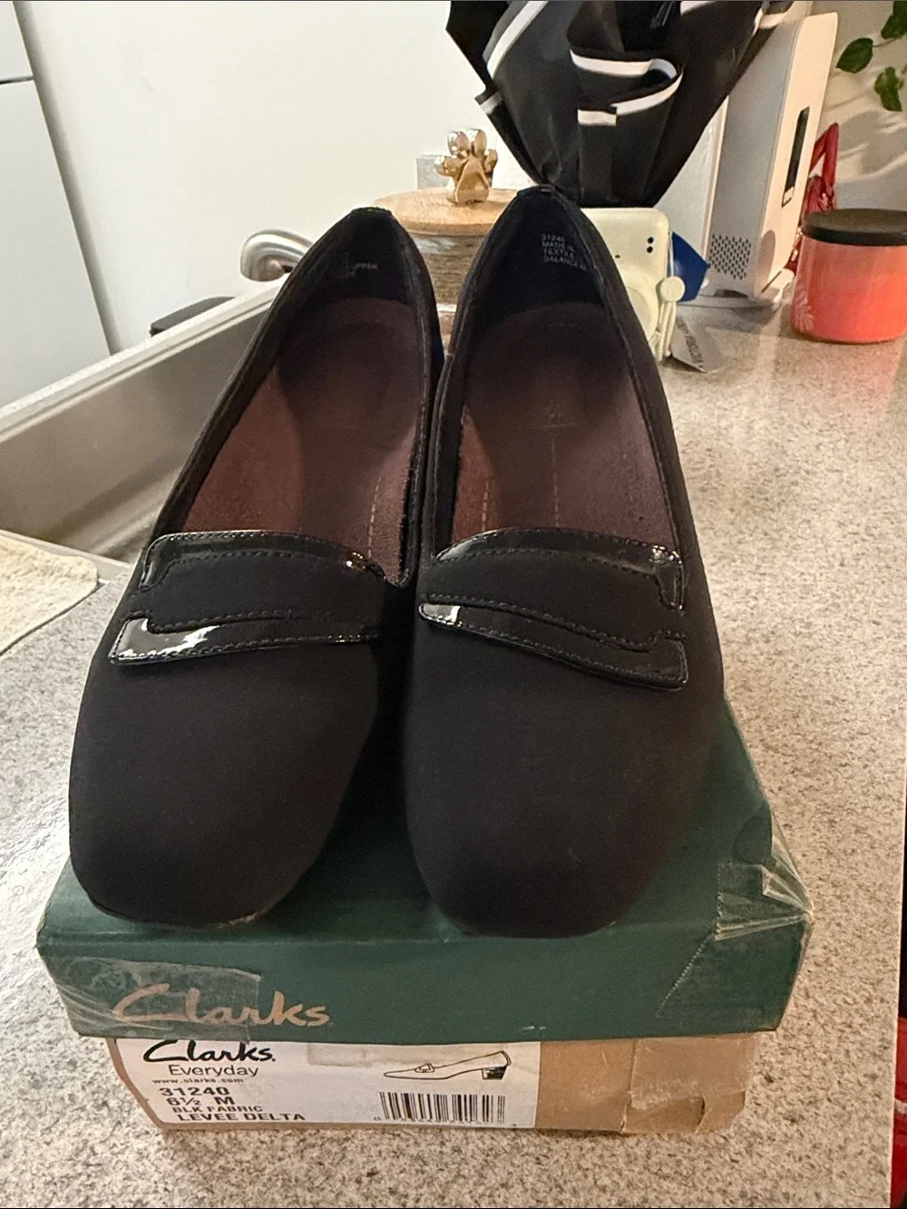 Vintage Clarks Women's Black Slip-On Loafers with Patent Trim